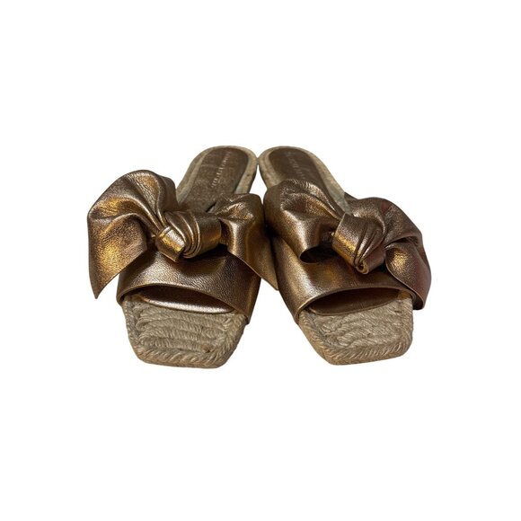 Paloma Barcelo Metallic Bronze Espadrille Slides With Bow Detail Womens Size 8.5 - Picture 2 of 7